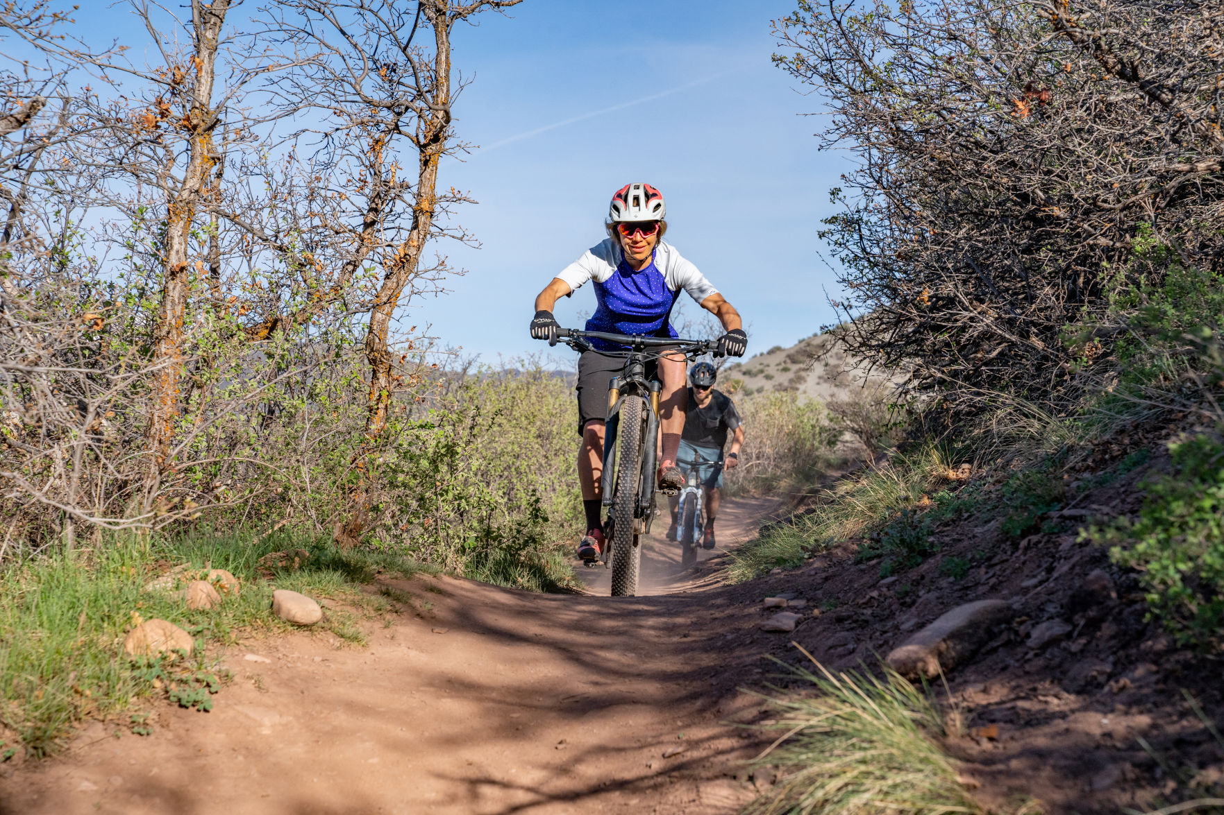 “Elbows out!” The author descending Sunnyside Trail